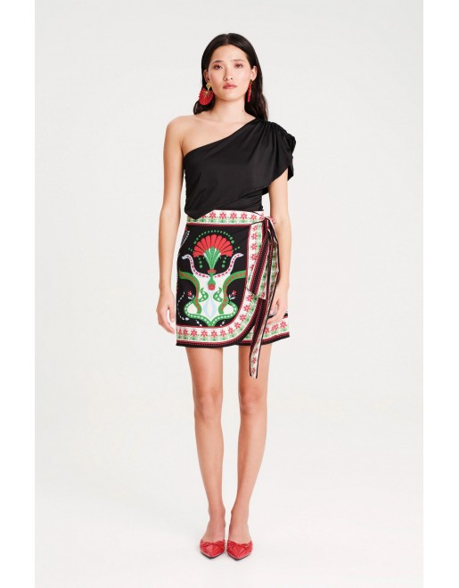 POMEGRANATE WRAP MINI SKIRT